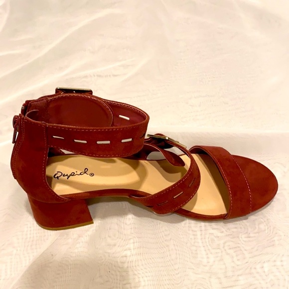 Qupid Shoes - Burgundy Block Heel Sandals